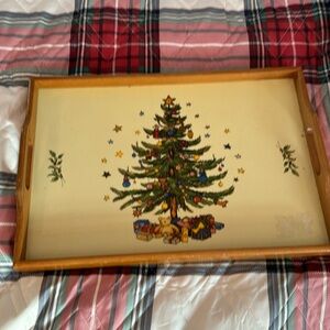 Vintage christmas wood and lacquer tray traditional cottage